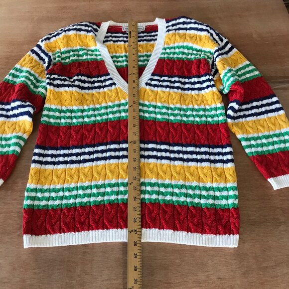 Adrienne Vittadini Sport Sweater Women L Red Cable Knit V Neck Pullover Stretch - Picture 5 of 11